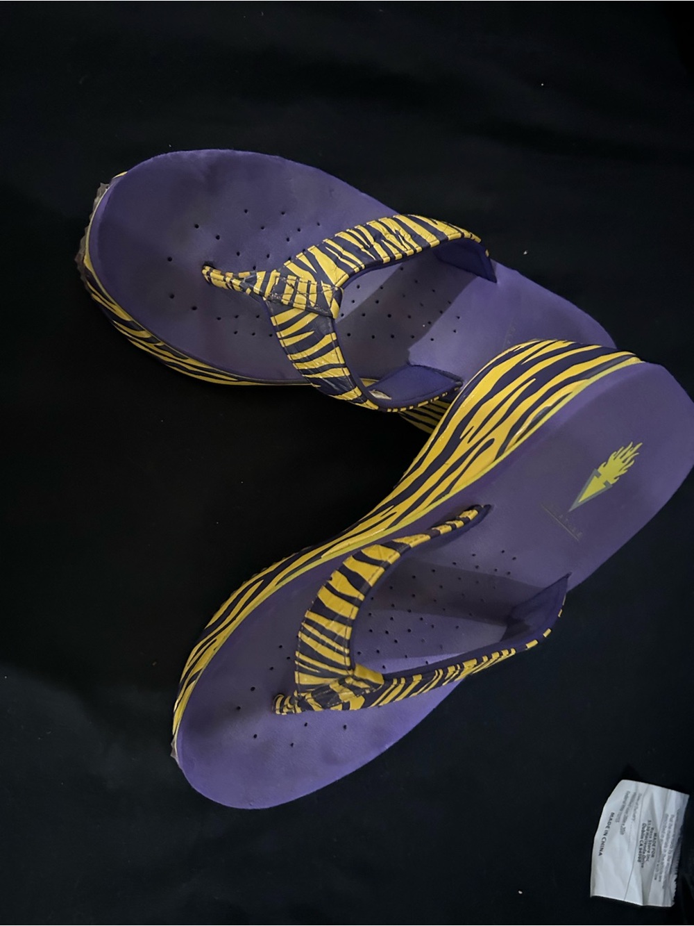 Volatile Purple & Yellow Tiger-Print Platform Sandals LSU
